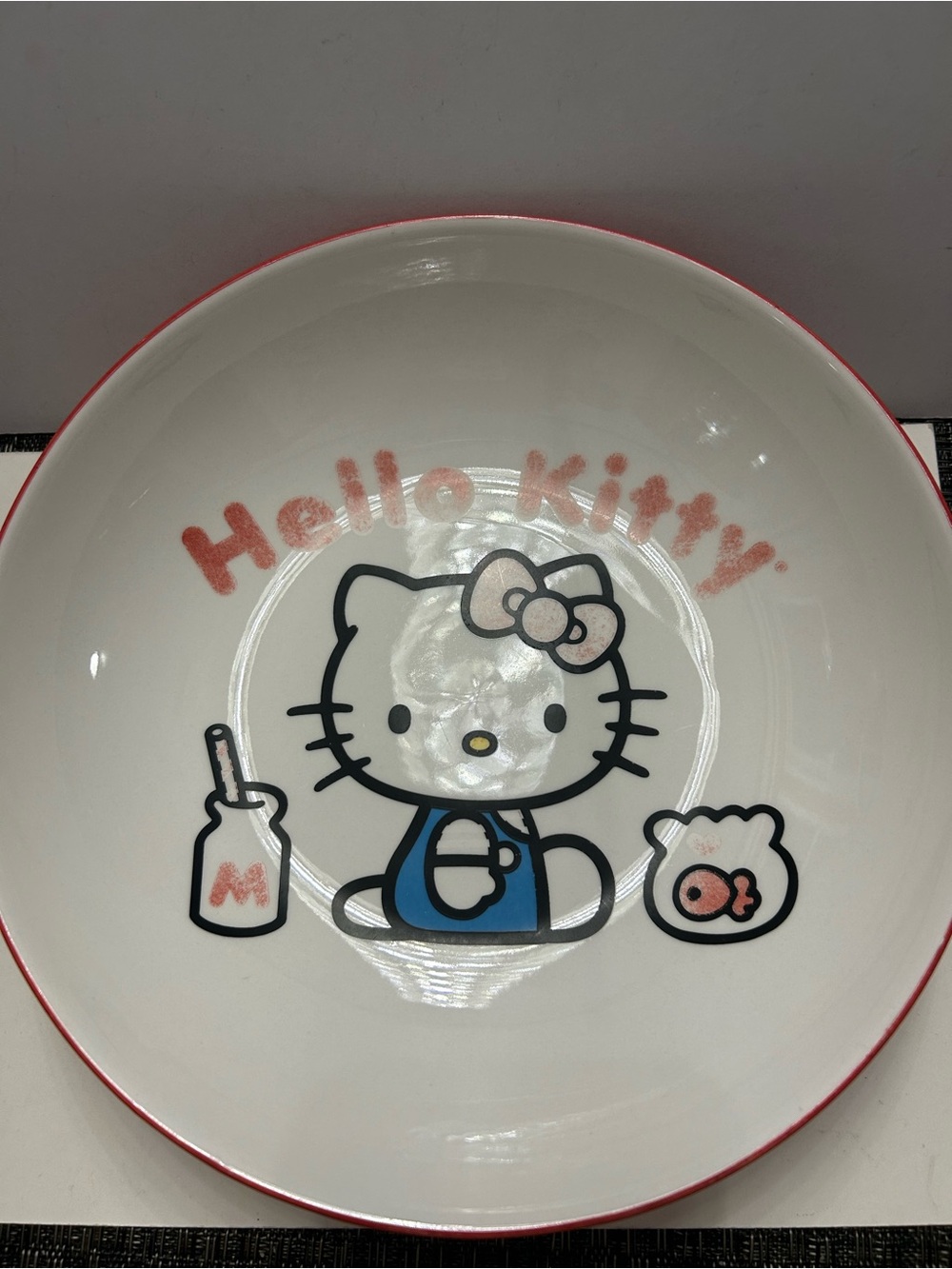 Sanrio Hello Kitty Ceramic Bowl Silver Buffalo Milk and Fish 9”